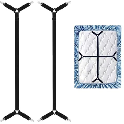 2PCS Sangles de Support de Drap,Tendeur Drap Housse,Pince Drap Housse Matelas,Sangles de Support de Drap de lit Longues réglables Pinces pour Drap de lit,Tendeurs réglables en Croix pour Drap-Housse.