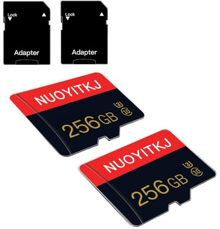 2 schede micro SD 256 GB classe 10 con adattatore SD ad alta velocità per tablet, fotocamera, drone