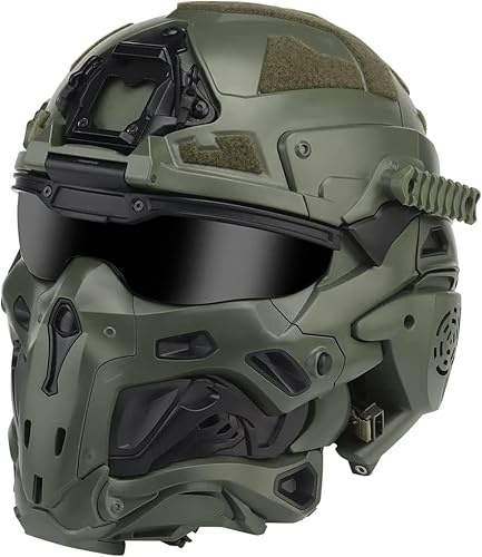 Multifutiol Oft Casco Design all-in-One Cuffie Tattiche Rimovibili Integrate Ventola Antiappannamento Occhiali Scorrevoli Attrezzatura per Paintball, OD, 26x32x27cm