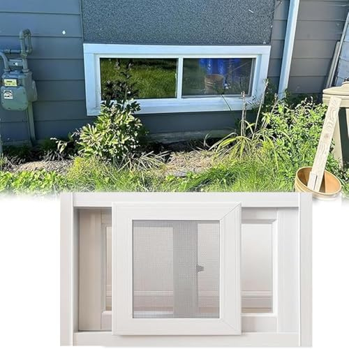 37x20in / 94x51cm Small Basement Windows, Vinyl Bathroom Window Shed Window Mobile Home Windows with Double Glazing Screen for Glass Block Cabins House Garage, Double Pane Windows,White