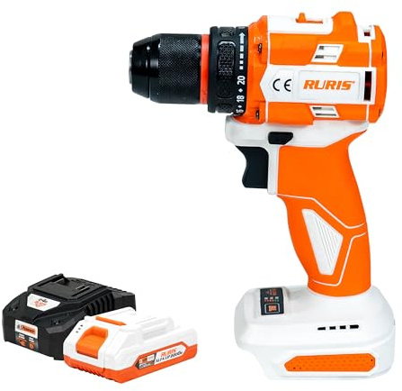 RURIS RMX1260 Perceuse Visseuse Sans Fil 60 Nm Brushless 20V 2Ah Chargeur