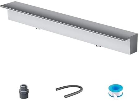 Generisch Edelstahl-Wasserfallblatt und Poolbrunnen-Set – 50 cm großer Überlauf für Wasserspiele im Freien für Gartenteich, Bachlauf und Wasserfall-Dekor (Silber)