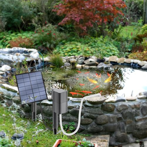 Hztyyier Solar-Teichbelüfter, 2,5 W Luftpumpe mit Sprudelstein, Tragbar für Fischteiche und Hydrokultur