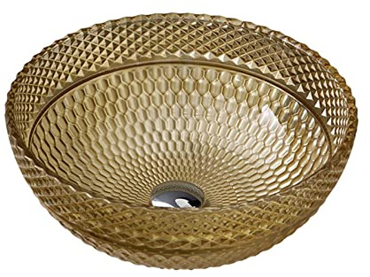 ASerZenith Lavandino da Appoggio per Bagno, Lavabo in Vetro Temperato, Lavabo Artistico con Goccia d'Acqua, Installazione su Piano D'Appoggio, con Rubinetto A Cascata, ARG(Giallo-A)