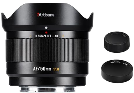 7ARTISANS AF 50 mm F1.8 APS-C autofokusobjektiv för Sony, klassiskt porträttobjektiv, ljusintensitet F1.8 med mjuk Bokeh, kompakt och lätt, perfekt för porträtt och detaljfotografering.