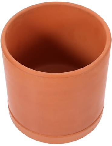 GALPADA Macetas Decorativas de Terracota para Plantas Suculentas y Potos, Maceteros Cilíndricos Drenaje, Jardinera de Barro para Uso en Interiores y Exteriores, 1 Pieza