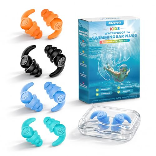 Tapones Oidos Natación para Niños, 4 Pares de Tapones de Silicona Reutilizables, Oídos Protección para Ducharse, Nadar, Bañarse para Niños de 4 a 12 Años