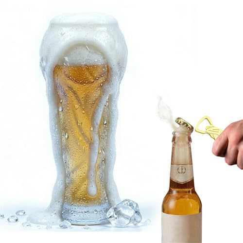 Soccer Trophy Beer Glass – 16.9oz Stadium-Inspired Pint Glass with Laser-Engraved Trophy Design, Heavy-Duty Glassware for Game Day, Father’s Day, Birthday & Team Celebrations (Gold)
