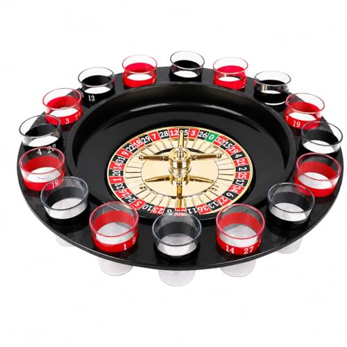 Roulette Alcolica - Gioco da Bere, Shot Game, Drinking Game - Set 16 Bicchierini Shot - Idea Regalo Compleanno Adulti, Addio al Nubilato, Festa - Base Girevole Ø29,5 cm