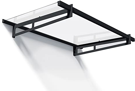 Palram Vordach Eifel 1500 | 150x93x19 cm Grau | Glas Überdachung & Türdach | Pultvordach für die Haustür