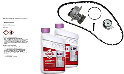 1x Zahnriemensatz Zahnriemen Kit Set Satz +Spannrolle +Wasserpumpe inkl Dichtungen+ 2x 1,5 L Liter BASF Glysantin® G30® Kühlerfrostschutz Frostschutzmittel Frostschutz Kühlerschutz Kühlmittel Konzentr
