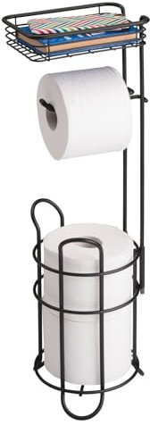 mDesign Toilettenpapierhalter – eleganter Papierrollenhalter aus Metall – WC-Rollen-Halter mit Regal – praktische Aufbewahrung fürs Badezimmer – mattschwarz