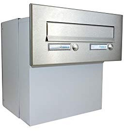 XXL Edelstahl Mauerdurchwurf Briefkasten mit 2 Klingeltaster - Tiefe 27-40,5 cm - F-042