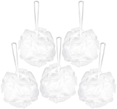 BRUBAKER Cosmetics - Fleur de bain & douche - Lot de 5 - Éponge exfoliante - Qualité supérieure - Nylon - Blanc
