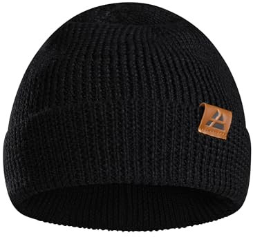 DANISH ENDURANCE Merino Mütze, Klassische Wollmütze, Warme Wintermütze, Thermo Beanie, Weich, Stretchy, Unisex, für Damen & Herren, Schwarz, One Size