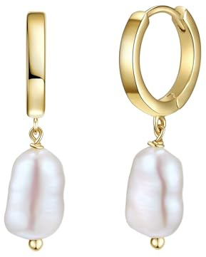 Glanzstücke München Damen Creolen 925/- Sterling Silber gelbvergoldet 14 Karat mit Süßwasser-Zuchtperle 11,8 mm Silberohrcreolen