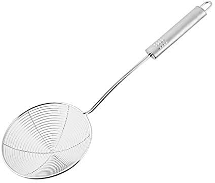 Fackelmann Kitchen Skimmer, Straining Spoon, Frying Strainer, Fine Mesh, Large Spider Ladle Stainless Steel, 43x16x5.5cm, Silver