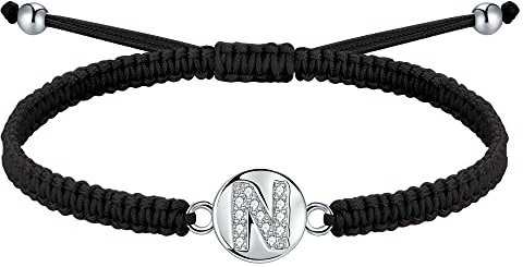 J.Endéar Bracelet porte-bonheur fait à la main avec lettre initiale pour femme, bracelet en argent sterling 925 pour fille, bijou tressé en filigrane réglable, 24 cm, Zirconium, Oxyde de zirconium