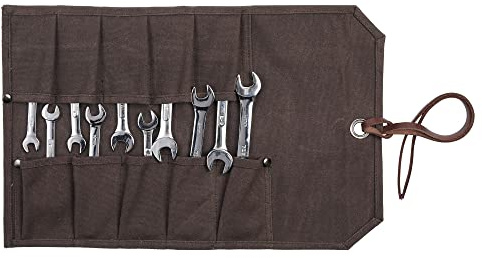 Heavy Duty Waxed Canvas Tool Roll Bag, Multi-function Tool Bag with 10 Staggered Pockets