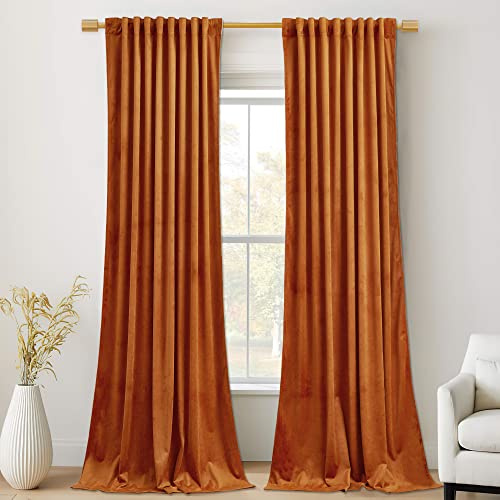 StangH 10 ft Orange Curtains for Holiday Backdrops, Super Soft Thick Velvet Room Darkening Window Curtains for Bedroom/Living Room Sliding Door/Villa, W52 x L120, 2 Panels