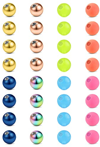 Rajnard Piercing Palla di Ricambio 16G 3mm Sfere di Ricambio per Piercing Labret Labbro Septum Helix Tragus Sopracciglio Rook Daith Piercing Gioielli Donna Uomo 32 Pezzi Colori Misti