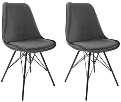 Kick Collection 2er Set Esszimmerstühl Velvet - Samt - Dunkelgrau - Modern und Hochwertig - Samtstoff und Metall - Erhältlich in vielen Farben