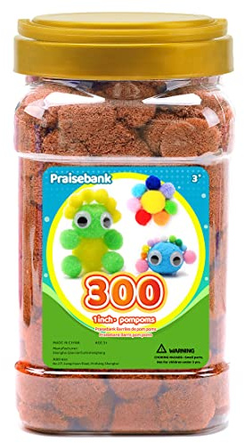 Praisebank Brown Pom poms,300pcs,1inch/2.5cm, Pom Poms for Arts and Crafts, Pom Pom Balls in jar,Pom Pomsfor Crafts.