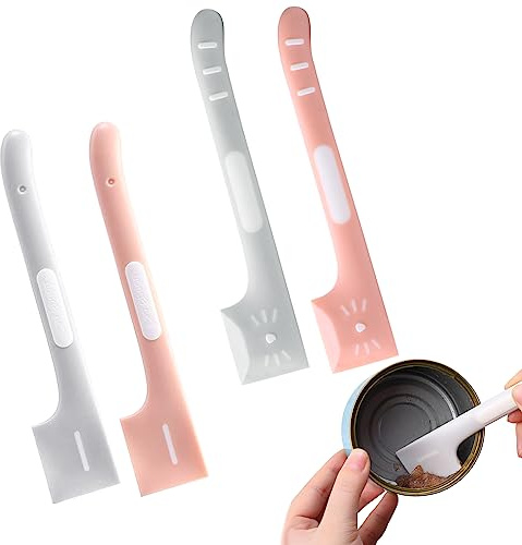 4 PACK Pet Food Can Supplies Pet Food Mixing Spoons Food Canned Scoop for Pet Cat Dog Feeding Can and Wet Food Storage (Pink + Gray)