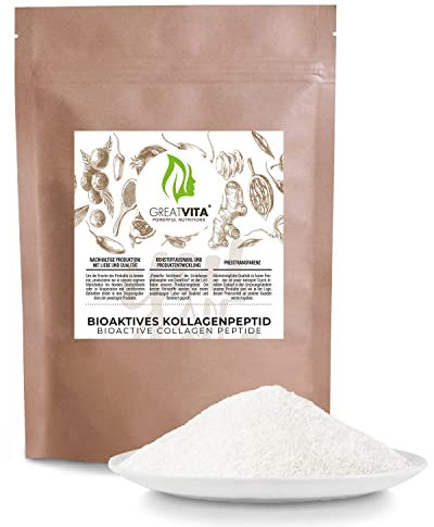 Bioaktives Kollagen Pulver 400g | Premium Qualität - reines Pulver | Hydrolysat Peptide Typ Collagen Protein - Geschmacksneutral, ohne Zusätze | GreatVita