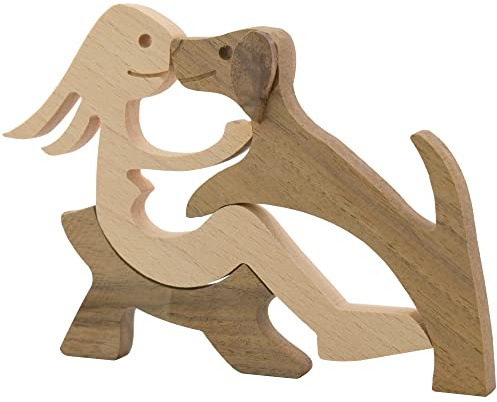 Enkrio Hundefiguren aus Holz, handgeschnitzt, für Hunde, menschliche Skulptur, handgefertigt, Akzente, Handwerk, Holzverzierung, stehende Tischdekoration, Ornament für Heimdekoration