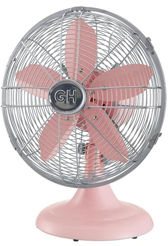 Good Housekeeping 92606 All-Metal 12 Retro Desk Office Table Fan with Wide Oscillation, 3-Speed Settings & Carrying Handle, Pink