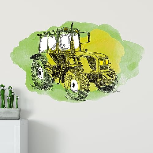 GRAZDesign Wandtattoo Traktor Trecker Kinderzimmer, Wand Aufkleber Tattoo Kinder Auto, Bauernhof Wandaufkleber für Jungenzimmer & Teenager (93x57cm, Hellgrün)
