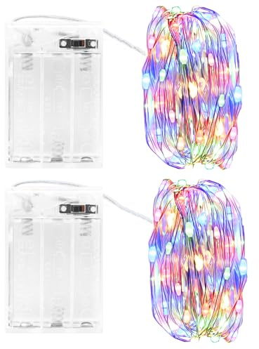 Gcstnn Lichterketten Batterie Timer, 2 Stück 3M 30LED Micro Fairy Lights IP65 Wasserdichte Kupferdraht Lichterkette für Zimmer Garten Krüge Flaschen Weihnachten Halloween In/Außen Deko DIY, Mehrfarbig