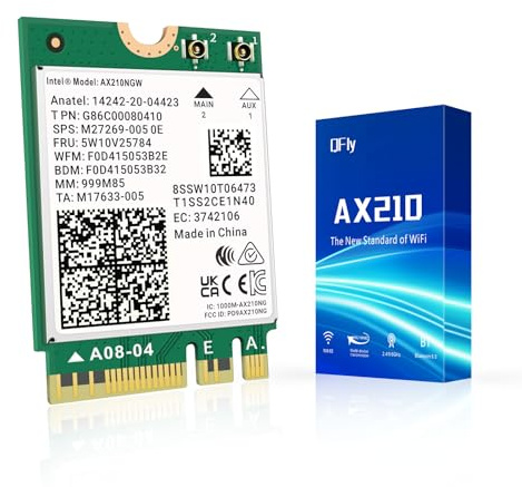 QFly WiFi 6E AX210 NGW Wireless Card with Bluetooth 5.3, Tri-Band 5400Mbps Network Adapter for Laptop Support Windows 10/11 (64bit) M.2/NGFF