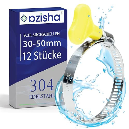 AZISHA Fascette Metalliche Stringitubo 32-50mm 12 Pezzi - 304 Fascette Stringitubo Inox - Regolabile Fascette Acciaio Inox – W4 Fascette Inox Per Tubi Piscina,Giardino,Gas,Lavatrice,Auto E Acqua