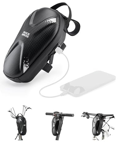 ROCKBROS E Scooter Tasche PU Wasserabweisend 1,3L Lenkertasche Vordertasche | USB Lenkertasche für E Scooters, Self-Balancing Scooters, Falträder, Mountainbikes, Rennräder