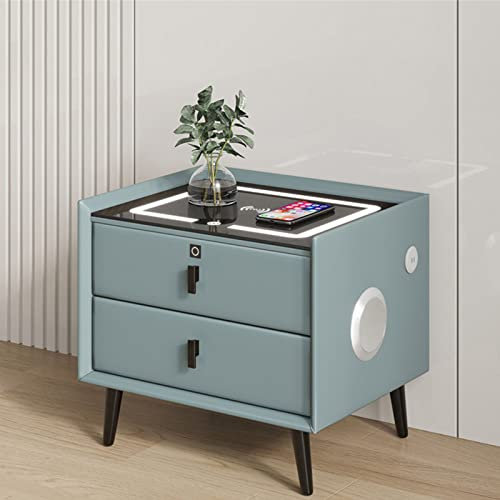 Tqertrtfxa Smart bedside table, LED bedside table, decorative bedside table with wireless charging station, with 3 drawers and USB port, 3 colors adjustable bedside lamp strip(Grey)