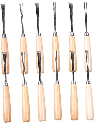 HAWILLOSCH Cinceles Para Carpintería y Tallado Madera, Juego 12 Piezas, Acero Alta Dureza, Para Profesionales y Principiantes, Uso Escultura y Manualidades, Colores Metálico, Kit Detallado Artesanal