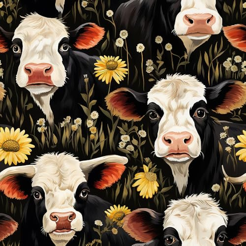 REDAMANCY Papier peint à décoller et à coller Motif vache et animaux rustiques Noir et blanc