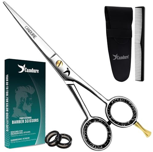 Candure Forbici da Parrucchiere 6,5 - Forbici Professionali per Taglio Capelli con Pettine e Custodia in Pelle per Parrucchieri, Barbieri, Uomini, Donne e Bambini - Acciaio Inox