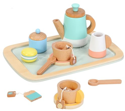 SOKA Wooden Tea Party Set for Kids - 16pc Pretend Play Toys for Kids Children Toddlers, Pretend Play Colourful Gift for Boys and Girls - Early Development & Activity Toys
