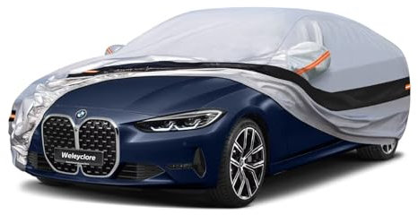 Weleyclore Car Cover Waterproof Breathable Large for Saloon,Outdoor Car Covers.Rain Snow UV Dust Protection.Custom Fit for BMW 3 Series,Audi A4,Jaguar XE,Volkswagen Passat,etc B5