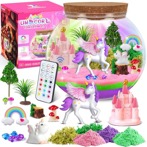 RONSTONE Einhorn Spielzeug Kindertag Geschenk für Mädchen Terrarium-Bastelsets für Kinder Uni Corn Geschenke für Mädchen und Jungen ab 4 5 6 7 8 9+ Jahren – DIY Girl' Einhörner Feengarten