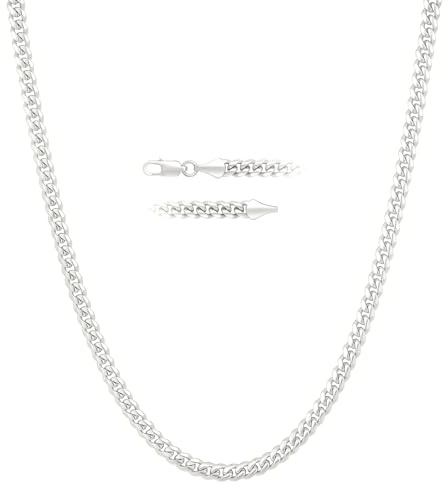 KRKC&CO Herren Kette mit Silberbeschichtung, 5mm Panzerkette mit Diamantschliff, Silbrig Cuban Link Chains Kubanische Silberkette, Nickelfrei Halskette, Geschenke für Männer Jungen, [Länge 50,8cm]