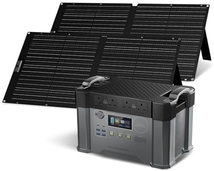 ALLLPOWERS S2000 PRO 2400W Solar Generator with 2x 100W Folable Solar Panel | UPS Portable Power Station Cooling power supply, 1451Wh Portable Generator Battery Pack for Outdoor RV Camping Home Emergency