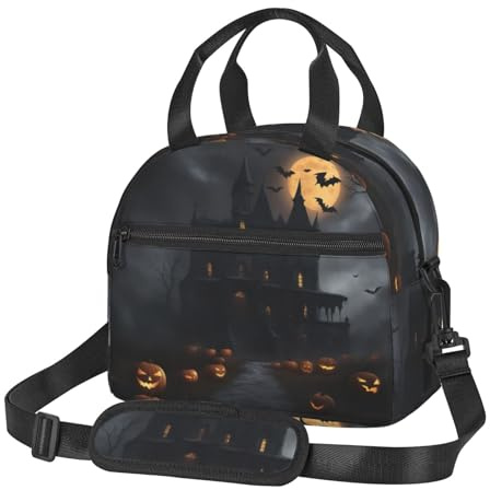 XTYGETY Lonchera reutilizable con estampado gótico de Halloween para mujeres, hombres, pícnics y trabajo, lonchera de gran capacidad