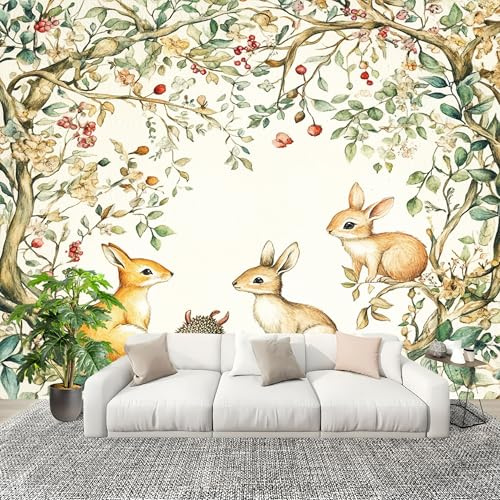 Muralo 250x175cm Piante E Animali Del Bosco Tessuto Non Tessuto Murale Alla Moda Murale Poster Bianco Parati Decorazione Murale Soggiorno Camera Da Letto Dal Design Moderno