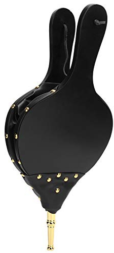 ZAWELIYO Öppen Spisbälg Vacker Träluftblåsare för BBQ Grill Skorsten, Handbälg Eldverktyg för Grillning, 15,6x7,1in Trä+PU-läder (gyllene rör)