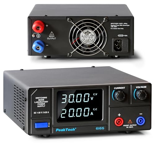 PeakTech 6165 - Fuente de alimentación de Laboratorio CC 1-30 V 0-20 A 600 W