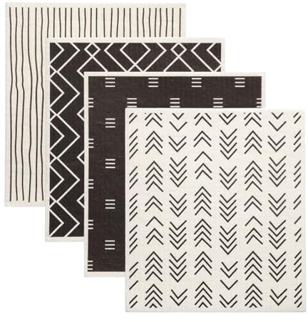 Focenat 4 Pcs Swedish Dishcloths, Mixed Colour Cellulose Tea Towels, Absorbent Kitchen Cloths for Washing Up, Reusable Dish Rags, Non Scratch Super Absorbent Counter Wipes for Cleaning Pots and Bowls